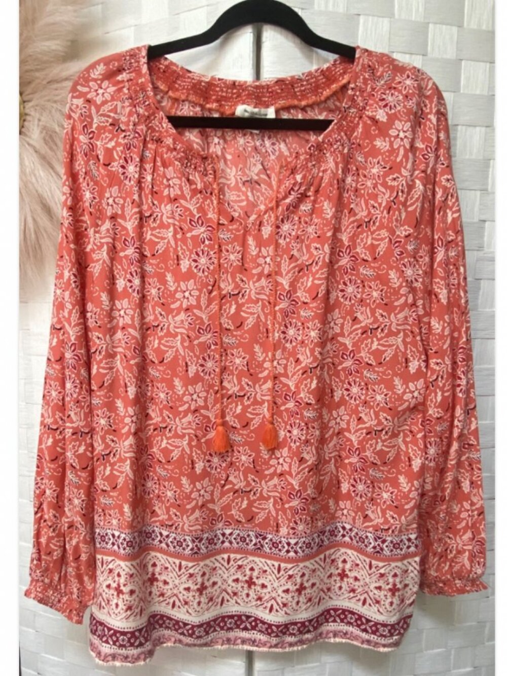 BeachLunchLounge Collection Tassel Tunic Orange Blouse Top Size SP